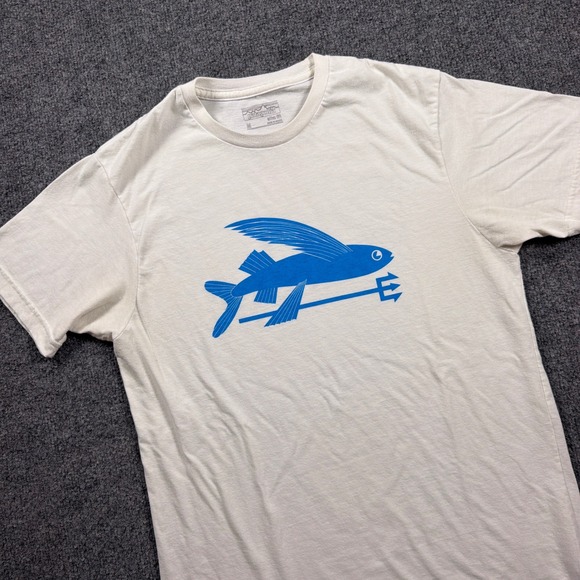 Patagonia Other - Patagonia Graphic T-Shirt Mens Medium Cream Blue Flying Fish Trident Slim Fit